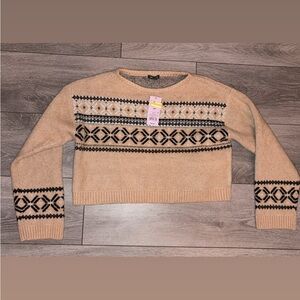 Wild Fable Size XXS Oversized Sweater Tan Patterned Crop Long Sl New W Tags